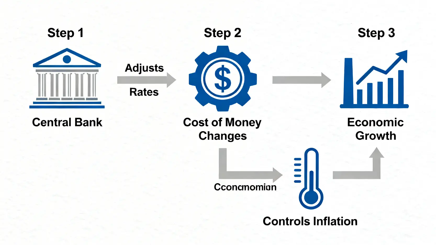 2026國際財經新聞|一篇搞懂環球金融市場動態與美股走勢分析 2 國際財經新聞,環球金融市場動態,美股走勢分析,國際財經新聞推薦,美股走勢分析2026 央行利率政策影響經濟的流程圖,展示從利率調整到影響借貸成本,最終調控經濟增長與通脹的過程。