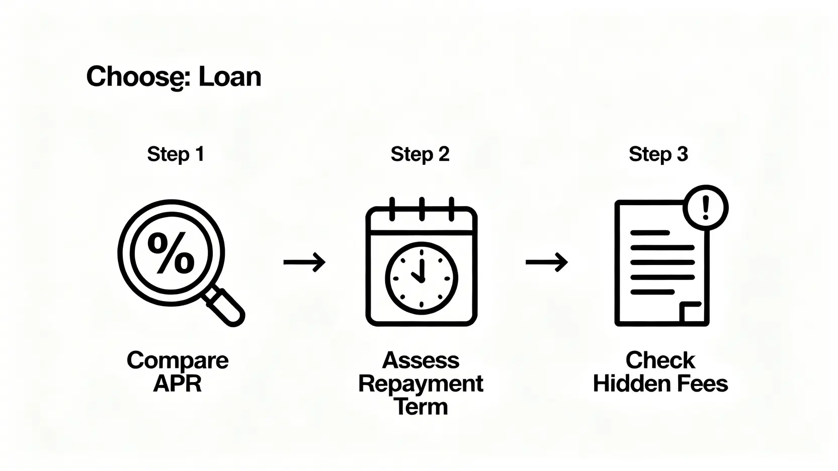 【借錢利息點計?】2026私人貸款利息計算機,一篇搞懂P loan實際年利率(APR)! 3 私人貸款利息計算機,Ploan實際年利率,香港貸款利率比較,借錢利息點計 選擇最優惠私人貸款的三個步驟流程圖:比較實際年利率(APR),評估還款期,以及查詢隱藏收費。