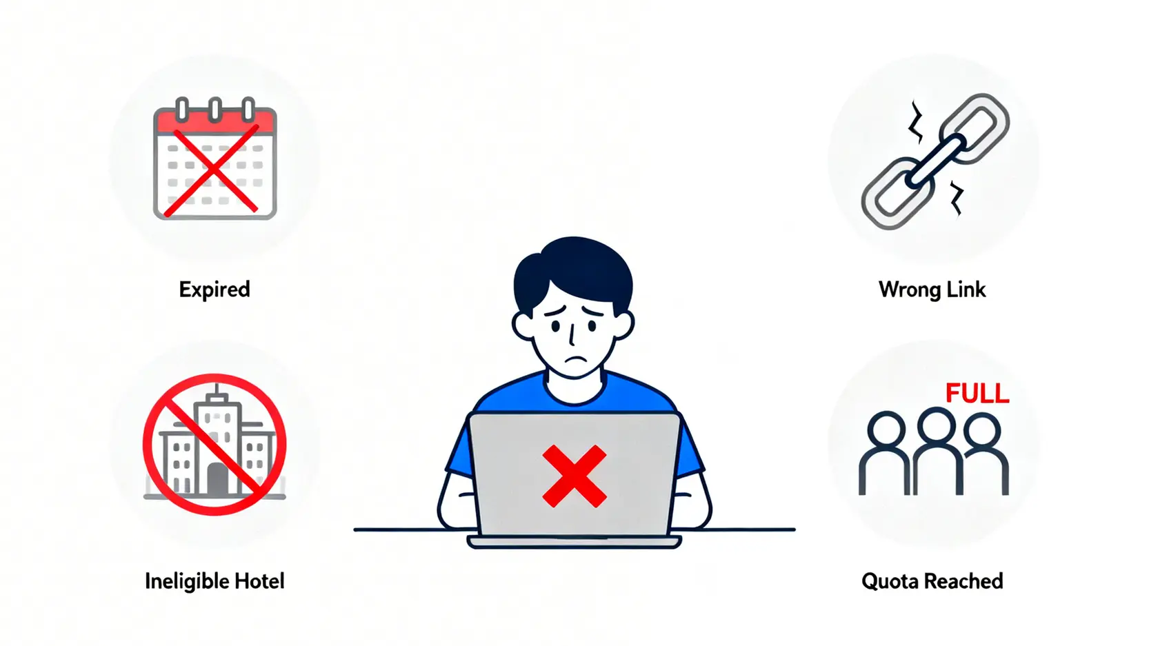 Agoda信用卡優惠2026總整理:一篇搞懂香港Promo Code、訂酒店折扣 (3月最新) 4 Agoda信用卡優惠2026,AgodaPromoCode香港,訂酒店信用卡折扣,Agoda優惠碼 圖解Agoda優惠碼失效的四個常見原因:優惠過期、未使用指定連結、酒店不適用優惠,以及優惠名額已滿。