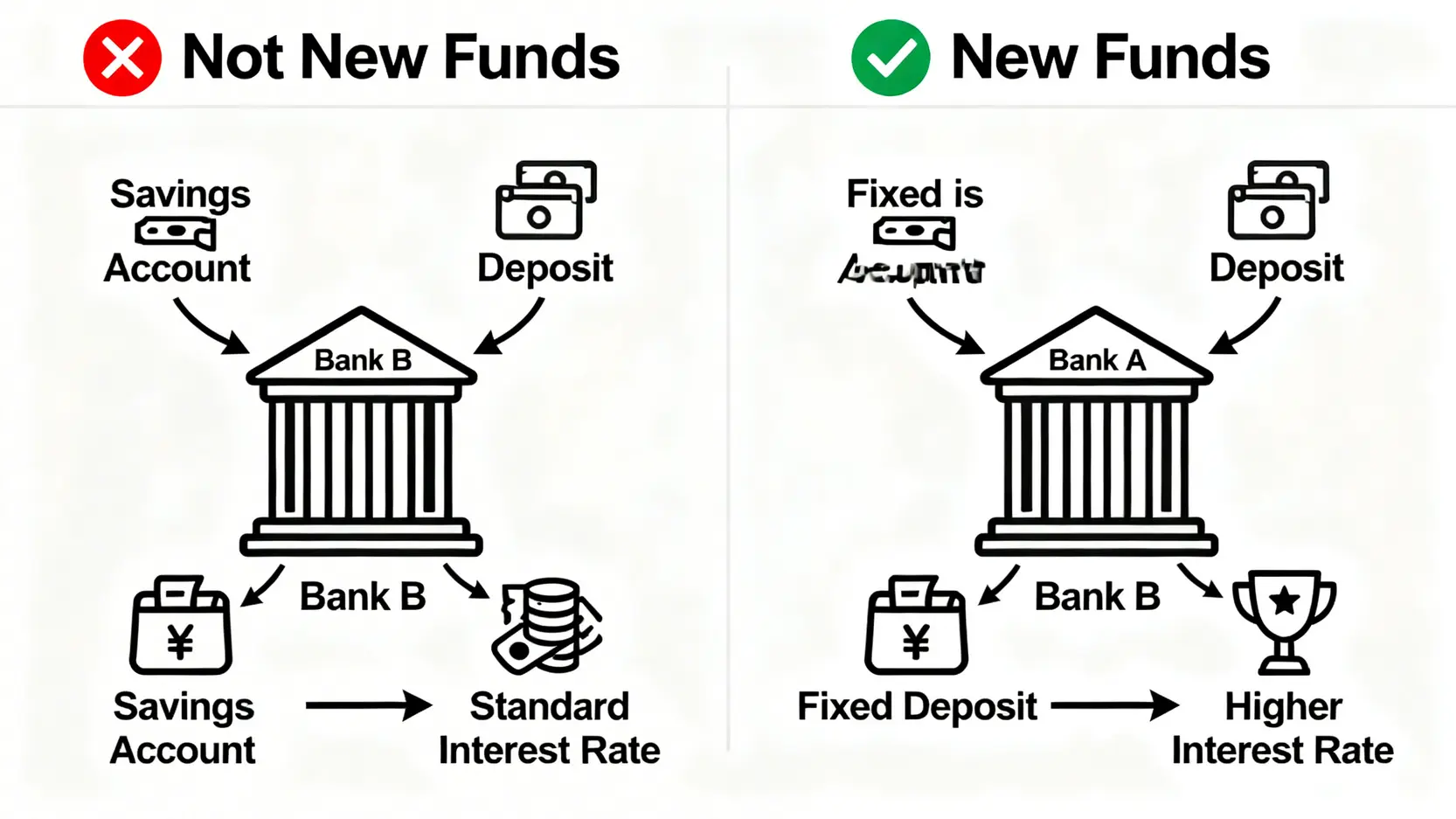 【2026定存利率】中銀vs恒生vs匯豐vs渣打大比拼!邊間傳統銀行最高息? 3 中銀vs恒生定存比較,匯豐定存利率最新,傳統銀行定存利率,渣打定期存款 圖解說明什麼是銀行定義的「新資金」,以及如何透過從其他銀行轉入資金來獲取更高定期存款利息。