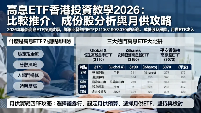 高息ETF香港投資教學2026:比較推介、成份股分析與月供攻略 1 高息ETF香港投資教學2026:比較推介、成份股分析與月供攻略