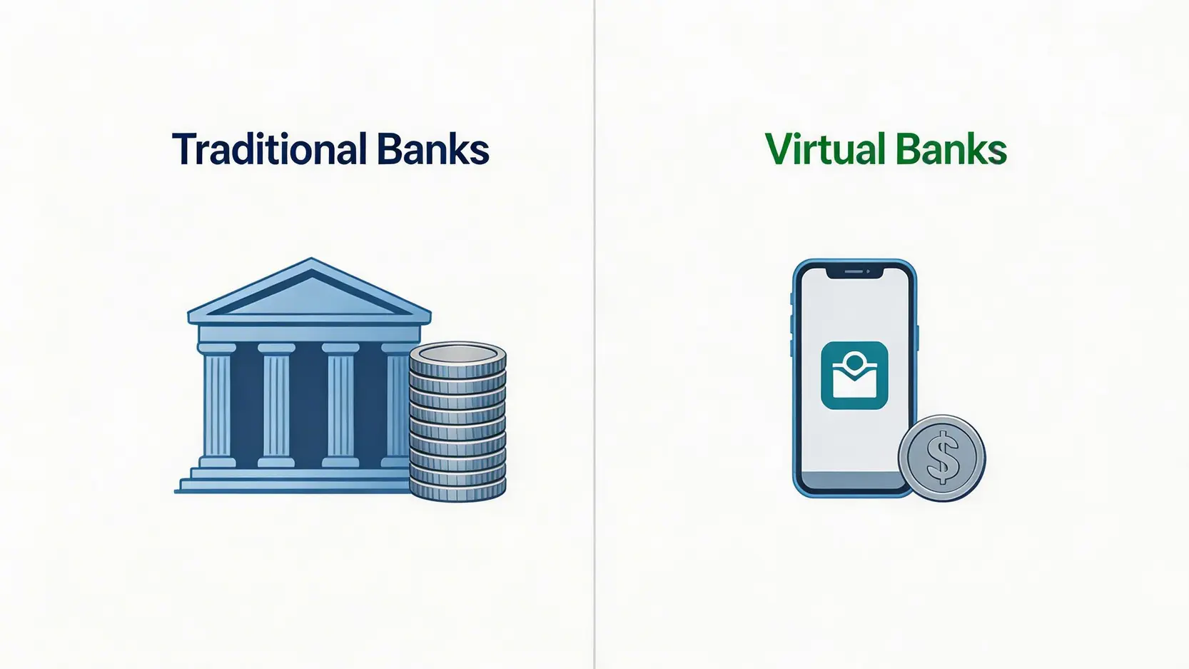 【2026定期利率比較】邊間銀行定期高息?18間銀行港元定期存款優惠全攻略 2 定期利率比較,邊間銀行定期高息,港元定期存款優惠,做定期風險 傳統銀行與虛擬銀行定期存款特點對比圖。