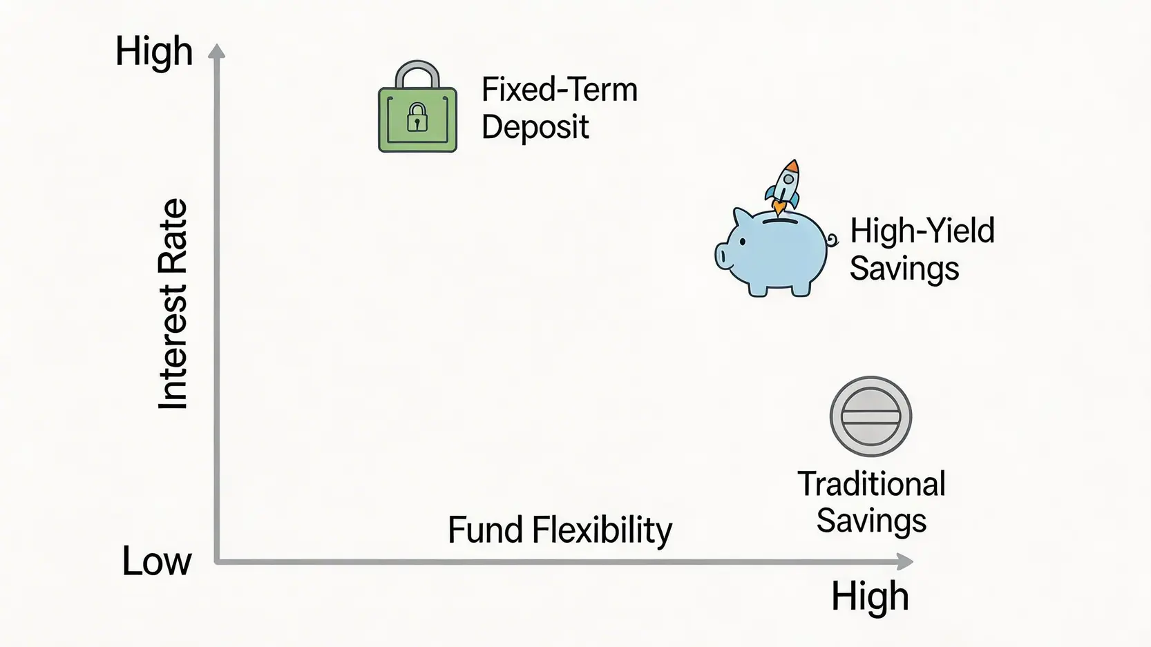 【2026高息活期】香港10大高息儲蓄戶口比較,虛擬銀行利率、開戶教學懶人包 2 高息活期,高息儲蓄戶口比較,虛擬銀行活期利率,活期存款教學 一張圖表比較高息活期、傳統活期及定期存款在資金流動性與利率上的差異。