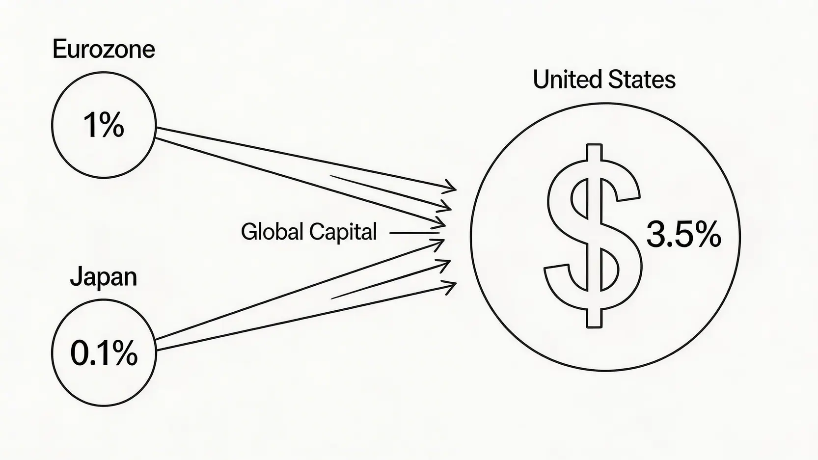 【2026美金匯率走勢圖】全面解析:一篇看懂美元強勢原因與未來前景分析 3 美金匯率走勢圖,美元強勢原因,美元前景分析,美元匯率走勢預測2026 一張解釋利率息差如何影響美元匯率的流程圖,顯示全球資金從低利率地區流向高利率的美國。