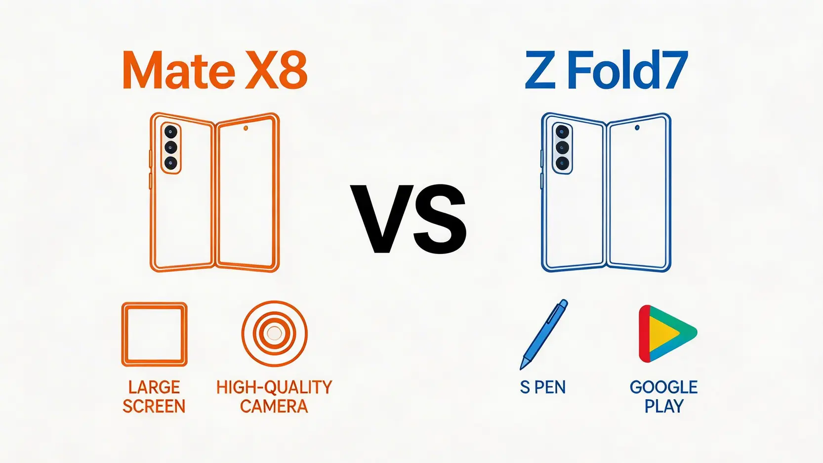 HUAWEI Mate X8評測:2026香港摺機終極指南(優缺點、對比Samsung) 4 HUAWEIMateX8評測,華為摺疊手機優缺點,摺機推薦香港,MateX8對比Samsung HUAWEI Mate X8與Samsung Galaxy Z Fold7核心優勢對比圖,展示攝影與GMS生態的差異。